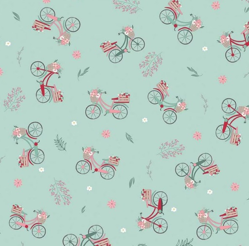 [RB-15741-MINT] Berry Market Bicycles Mint by Beverly McCullough for Riley Blake Designs