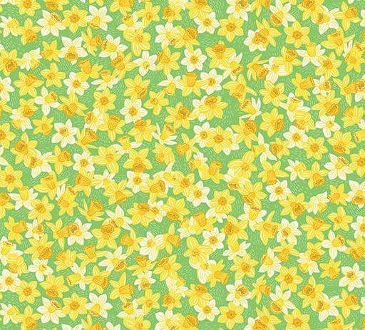 [AND-085-G] Hello Spring Daffodil Bloom Green by Makower UK for Andover Fabrics