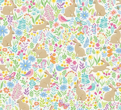 [AND-083-Q] Hello Spring Bunny Meadow Cream by Makower UK for Andover Fabrics