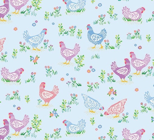 [AND-084-B] Hello Spring Happy Hen Blue by Makower UK for Andover Fabrics
