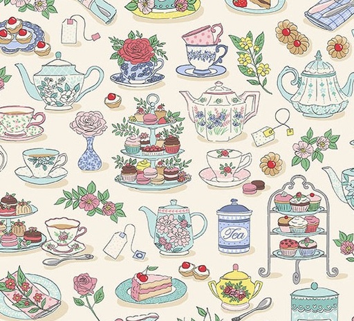 [AND-091-Q] Afternoon Tea Tea Time Cream by Makower Uk for Andover Fabrics