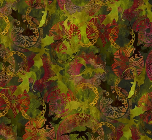 [ITB-4DRG-4] Dragons The Ancients Flying Dragons Green from In The Beginning Fabrics