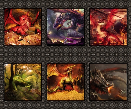 [ITB-2DRG-1] Red Dragons Small Dragon Block Panel from In The Beginning Fabrics