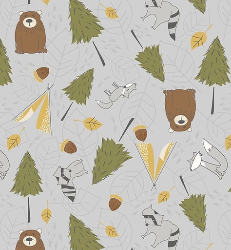 [WP-36283-975] Into The Woodlands Critters & Trees Gray by Deane Beesley for Wilmington Prints