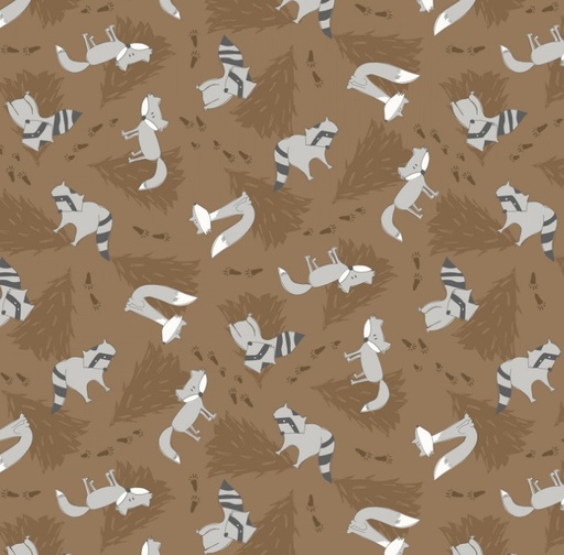 [WP-36284-291] Into The Woodlands Racoons & Foxes Tossed Brown by Deane Beesley for Wilmington Prints