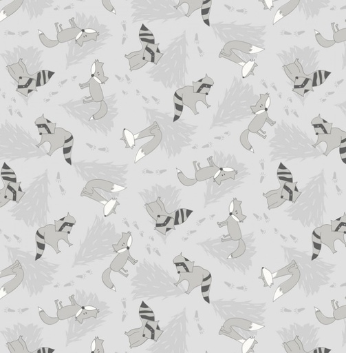 [WP-36284-991] Into The Woodlands Racoons & Foxes Tossed Gray by Deane Beesley for Wilmington Prints