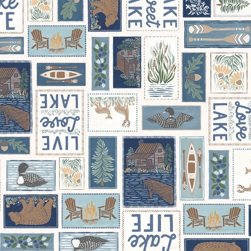 [PB-5731-E] Lakeside Days Live Love Lake White by Laura Marshall for P&B Textiles