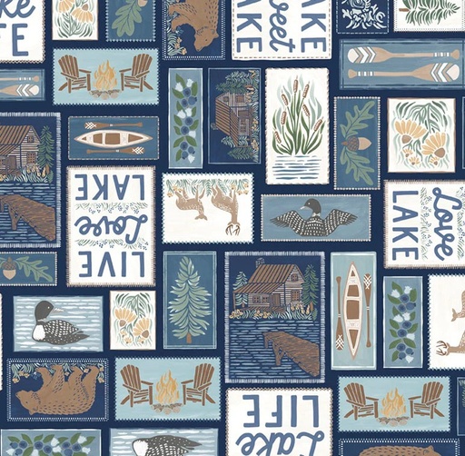 [PB-5731-N] Lakeside Days Live Love Lake Navy by Laura Marshall for P&B Textiles