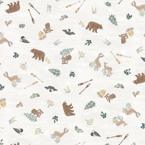 [PB-5733-E] Lakeside Days Tossed Lakeside Icons White by Laura Marshall for P&B Textiles