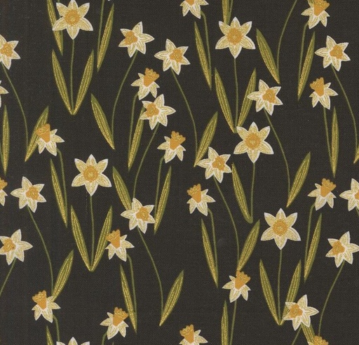 [MOD-48413-21M] Bee Garden Darling Daffodils Metallic Black by Gingiber for Moda Fabrics