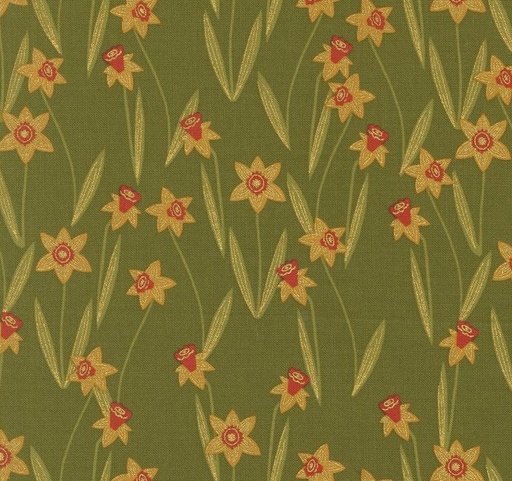 [MOD-48413-12M] Bee Garden Darling Daffodils Metallic Ivy by Gingiber for Moda Fabrics