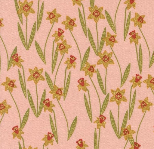 [MOD-48413-17M] Bee Garden Darling Daffodils Metallic Rose by Gingiber for Moda Fabrics