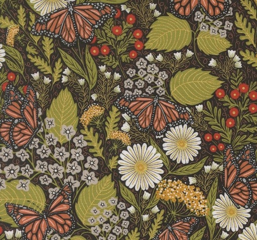 [MOD-48412-21M] Bee Garden Butterfly Florals Metallic Black by Gingiber for Moda Fabrics