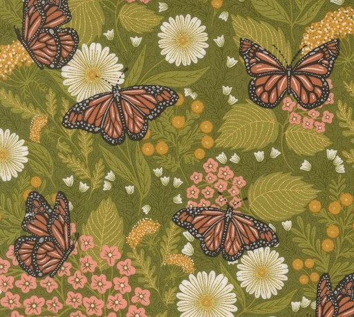 [MOD-48412-12M] Bee Garden Butterfly Florals Metallic Ivy by Gingiber for Moda Fabrics
