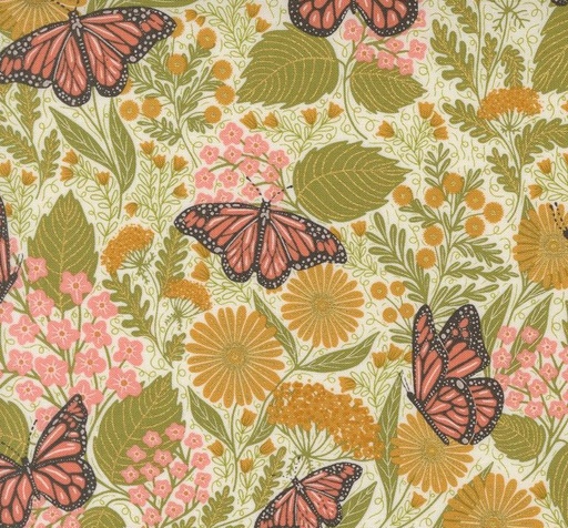 [MOD-48412-11M] Bee Garden Butterfly Florals Metallic Porcelain by Gingiber for Moda Fabrics