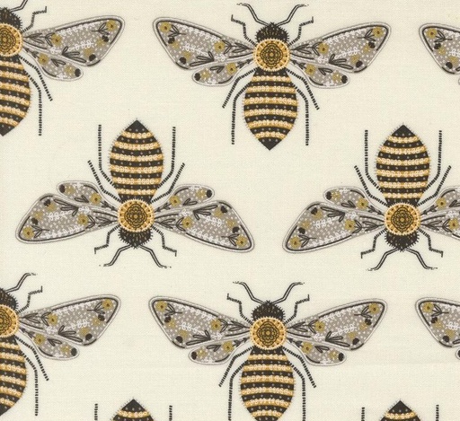 [MOD-48411-11M] Bee Garden Bumblebees Metallic Porcelain by Gingiber for Moda Fabrics