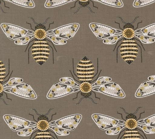 [MOD-48411-20M] Bee Garden Bumblebees Metallic Slate by Gingiber for Moda Fabrics