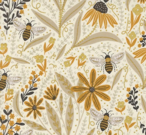 [MOD-48410-11M] Bee Garden Bee Garden Florals Metallic Porcelain by Gingiber for Moda Fabrics