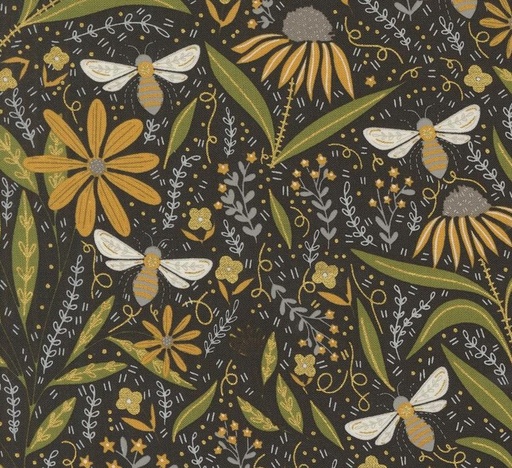 [MOD-48410-21M] Bee Garden Bee Garden Florals Metallic Black by Gingiber for Moda Fabrics