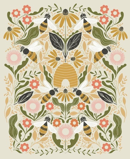 [MOD-48418-11M] Bee Garden Panel Metallic Porcelain Panel by Gingiber for Moda Fabrics