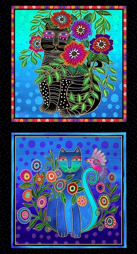 [COW-4338-3M] Fantasticats Digital Pillow Panel Black Metallic by Laurel Burch for Clothworks