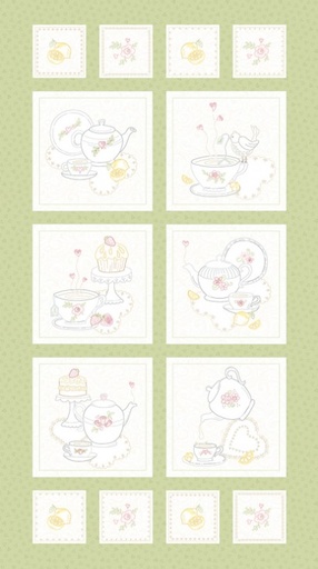 [MB-191192P-GRN] Tea for Two Block Green Panel by Cindy Staub for Marcus Fabrics