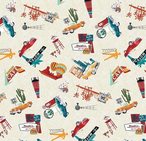 [BLAN-3757-41] Cruisin' The Open Road Route 66 Icons Ivory by Urban Essence Designs for Blank Quilting