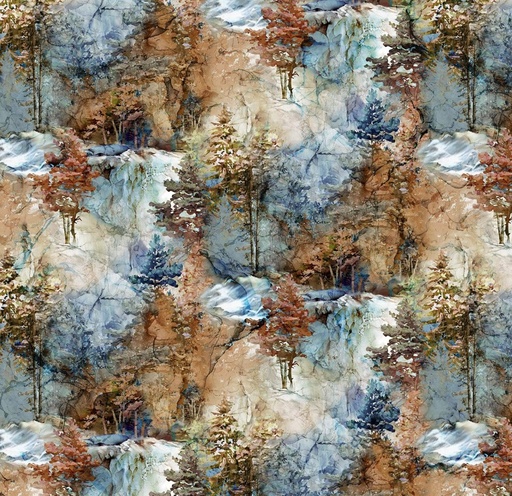 [NOR-B27587-44] Highland View Tree Scenic Blue Wide Back by Deborah Edwards & Melanie Samra for Northcott Fabrics