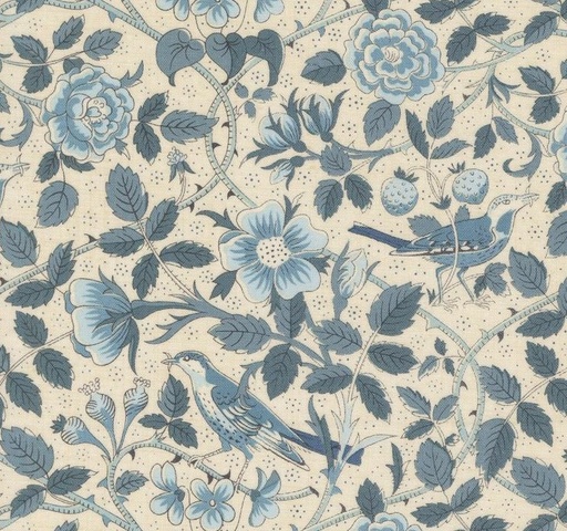[MOD-13972-12] Sacre Bleu Oiseaux Florals Birds Pearl French Blue by French General for Moda Fabrics