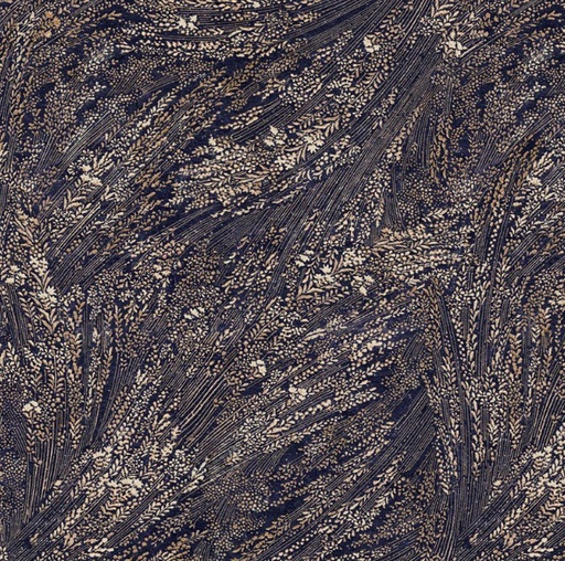 [PB-5795-N] Meadow Breeze Wide Back Leaves Navy from P&B Textiles