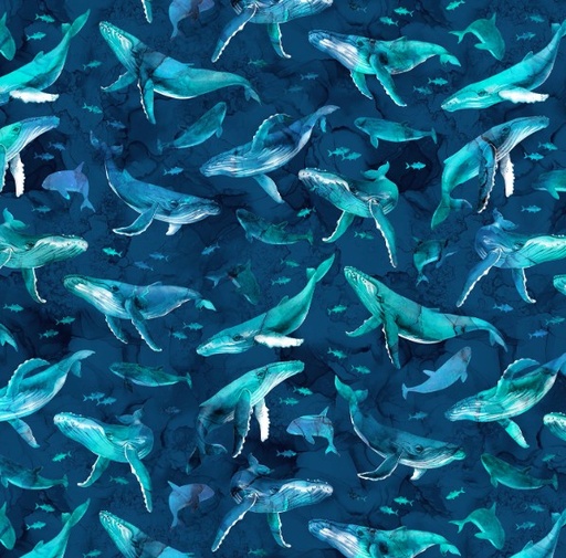 [NOR-28122-48] Deep Blue Multi Whales by Deborah Edwards & Melanie Samra for Northcott Fabrics