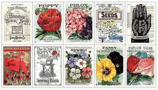 [RB-15682-PNL] Sewing Seeds III Seed Catalog Patch Panel by J. Wecker Frisch for Riley Blake Designs