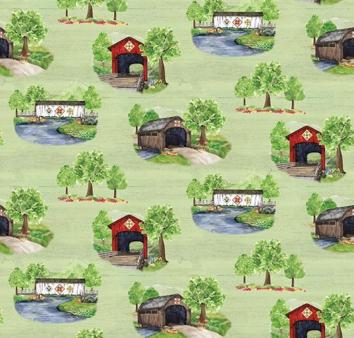 [RB-15820-GRN] Covered Bridges in Spring Main Green by Tara Reed for Riley Blake Designs