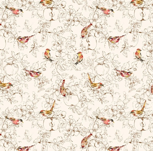 [NOR-90958-11] Blooming Memories Birds Cream by Hina Mirza for Figo Fabrics
