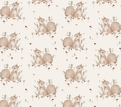 [NOR-90981-12] Charmwood Squirrels Cream by Bernadett Urbanovics for Figo Fabrics