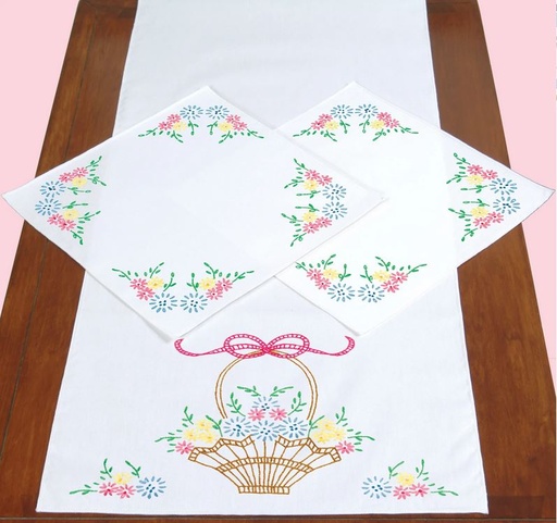 [JD-448-121] Basket of Daisies Scarf and Doily Set from Jack Dempsey