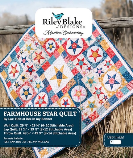[RB-FarmhouseStarME] Americana Farmhouse Star Quilt Machine Embroidery Designs by Lori Holt