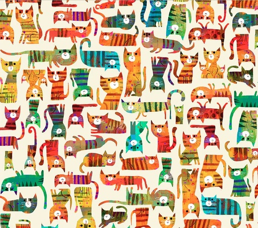 [WF-54528-3] Fur-ever Friends Cat House Ivory by Gareth Lucas for Windham Fabrics