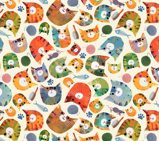 [WF-54530-3] Fur-ever Friends Silly Kitty Ivory by Gareth Lucas for Windham Fabrics
