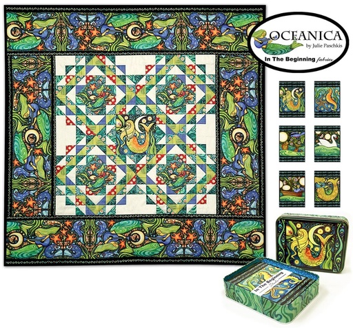[ITB-200PC-1] Oceanica Postcards with Quilt Panel by Julie Paschkis for In The Beginning Fabrics