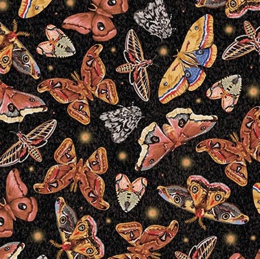 [HG-1816-93] Forest Floor Moths Black by Barb Tourtillotte for Henry Glass Fabrics