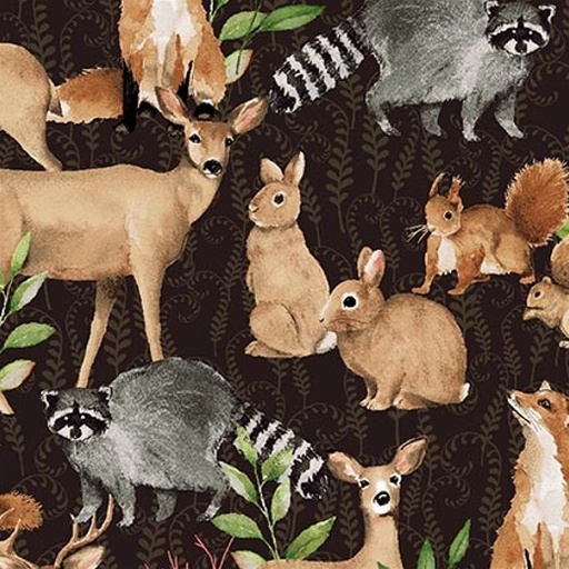 [HG-1811-93] Forest Floor Animal All Over Multi by Barb Tourtillotte for Henry Glass Fabrics