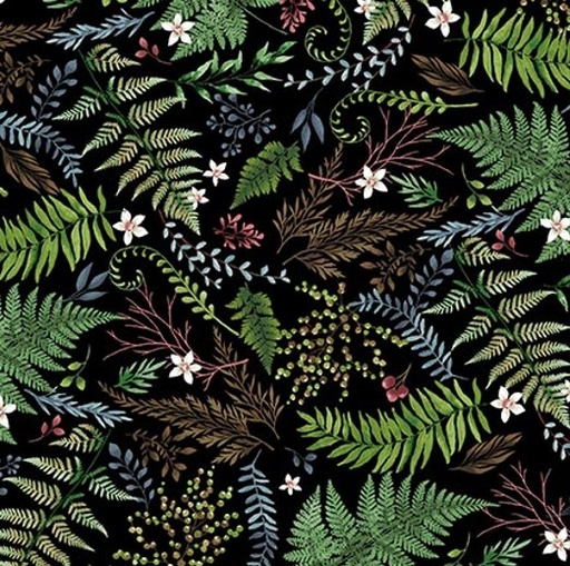 [HG-1813-96] Forest Floor Ferns Black by Barb Tourtillotte for Henry Glass Fabrics