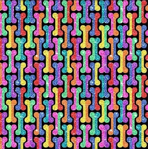 [HG-1744-99] Diva Pups Bones Black by Robert Giordano for Henry Glass Fabrics