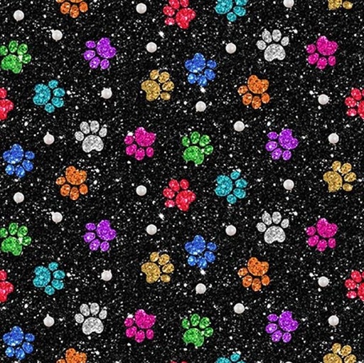 [HG-1739-99] Diva Pups Paw Prints Black by Robert Giordano for Henry Glass Fabrics