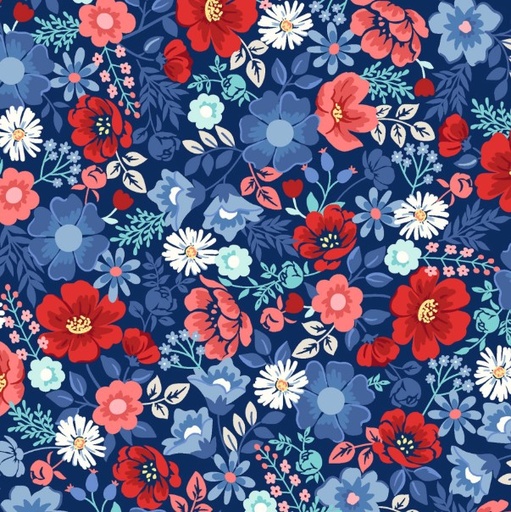 [MAY-10840-N] Star-Spangled Beauty Flower Parade Navy by Kimberbell for Maywood Studio