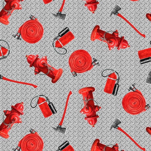 [BLAN-4100-90] Fire Alarm Firefighter Equipment Gray by Paul Walsh for Blank Quilting