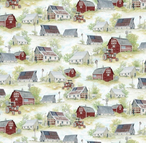 [PB-5757-MU] Farmhouse Americana Farmhouse Scene by Cindy Jacobs for P&B Textiles