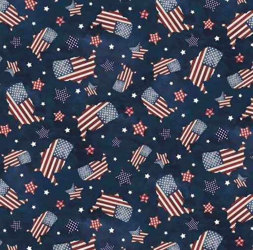 [PB-5760-N] Farmhouse Americana Wooden Map Toss Navy by Cindy Jacobs for P&B Textiles
