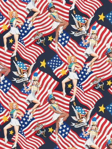 [AHF-9042-AR] Long May She Wave Pin Up Blue from Alexander Henry Fabrics